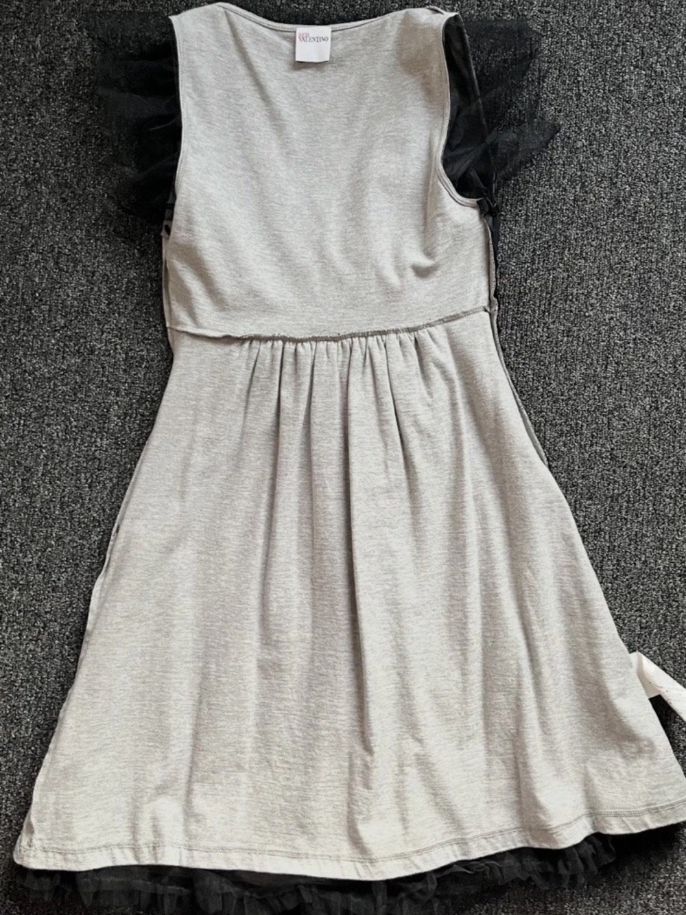 RED Valentino Grey Tulle Sleeveless Mini Dress Black Ruffle V-Neck Cotton Sz M - Picture 5 of 11
